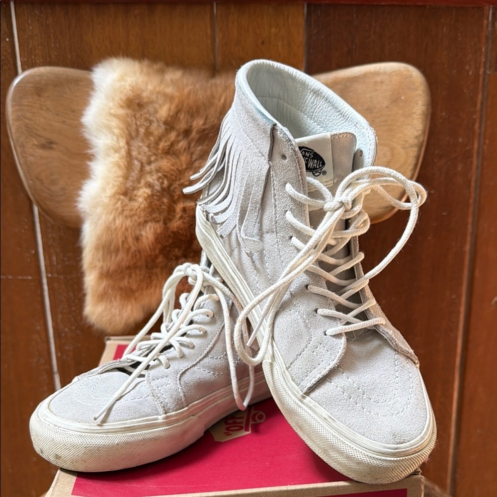 Vans Women's High-Top Suede Fringe Sneakers in Light Tan